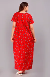 Elegant Red Cotton Printed Nighty For Women-thumb1