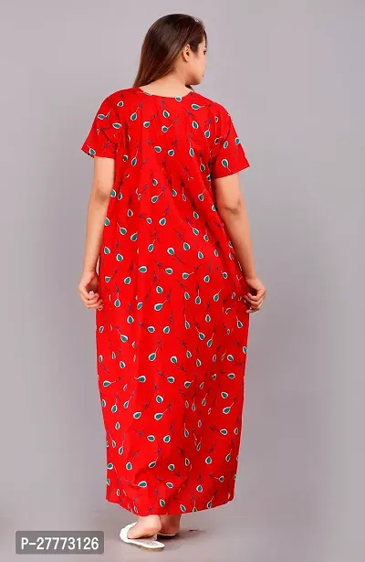 Elegant Red Cotton Printed Nighty For Women-thumb2