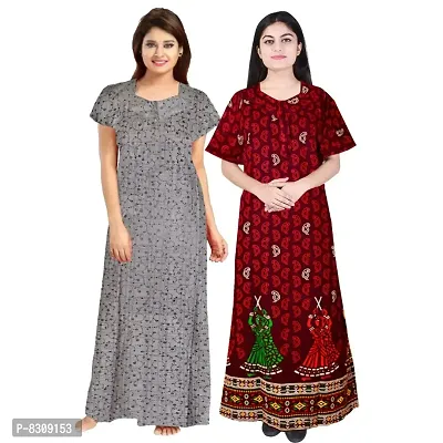 Stylish Fancy Cotton Printed Nighty Combo For Women Pack Of 2-thumb0