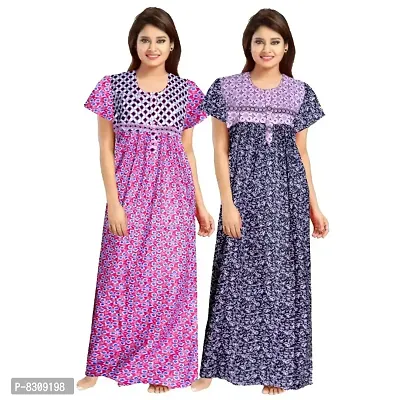 Stylish Fancy Cotton Printed Nighty Combo For Women Pack Of 2-thumb0