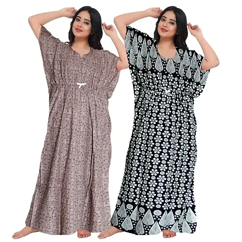 Cotton Printed Kaftan Nighty Combo For Women Pack Of 2