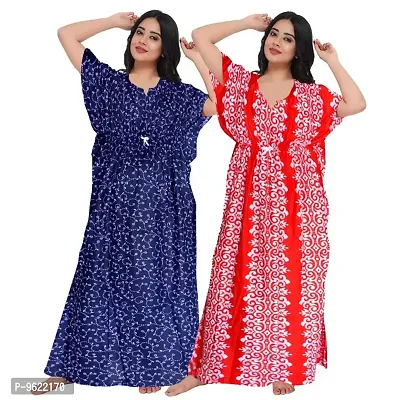 Fancy Cotton Printed Kaftan Nighty For Women Pack Of 2