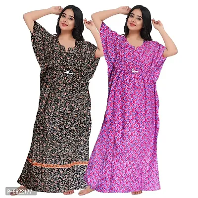 Fancy Cotton Printed Kaftan Nighty For Women Pack Of 2-thumb0