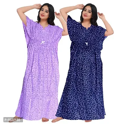 Fancy Cotton Printed Kaftan Nighty For Women Pack Of 2-thumb0