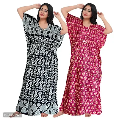 Fancy Cotton Printed Kaftan Nighty For Women Pack Of 2