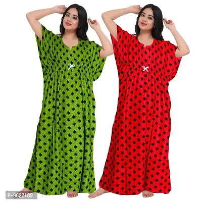 Fancy Cotton Printed Kaftan Nighty For Women Pack Of 2-thumb0