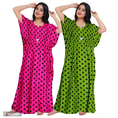 Fancy Cotton Printed Kaftan Nighty For Women Pack Of 2-thumb0