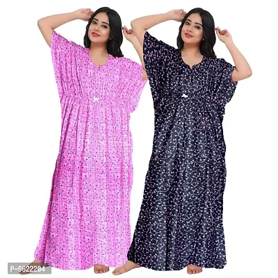 Fancy Cotton Printed Kaftan Nighty For Women Pack Of 2