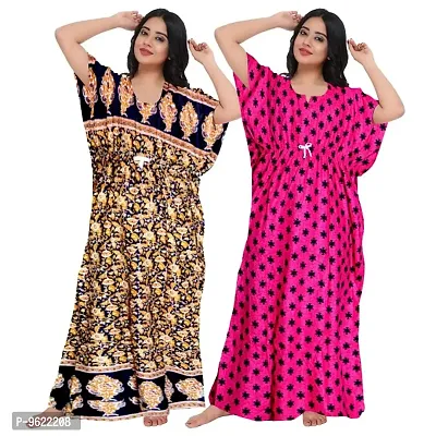 Fancy Cotton Printed Kaftan Nighty For Women Pack Of 2