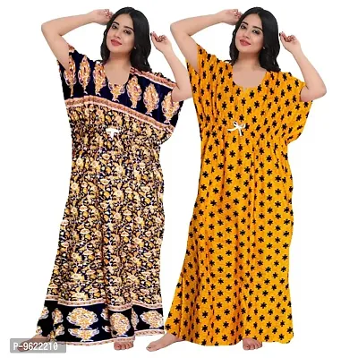 Fancy Cotton Printed Kaftan Nighty For Women Pack Of 2-thumb0