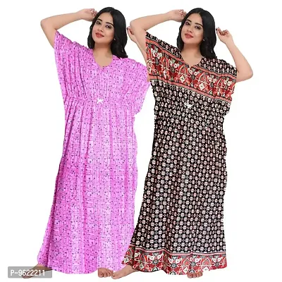 Fancy Cotton Printed Kaftan Nighty For Women Pack Of 2