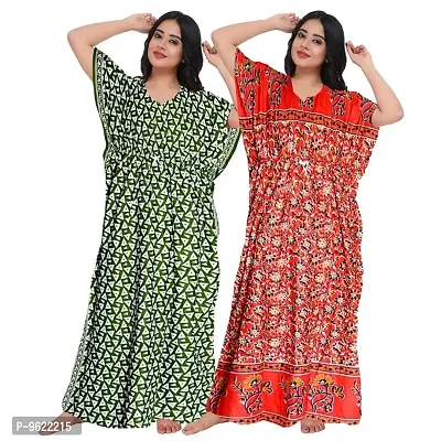 Fancy Cotton Printed Kaftan Nighty For Women Pack Of 2