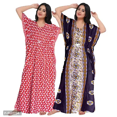 Fancy Cotton Printed Kaftan Nighty For Women Pack Of 2