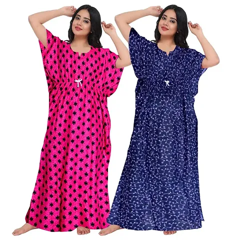 Set of 2-Women Cotton Printed kaftan Nighty