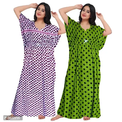 Fancy Cotton Printed Kaftan Nighty For Women Pack Of 2