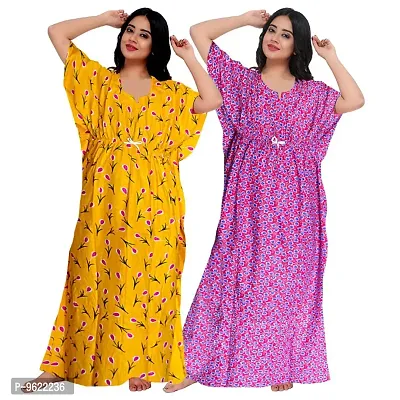 Fancy Cotton Printed Kaftan Nighty For Women Pack Of 2