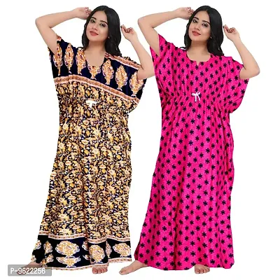 Fancy Cotton Printed Kaftan Nighty For Women Pack Of 2