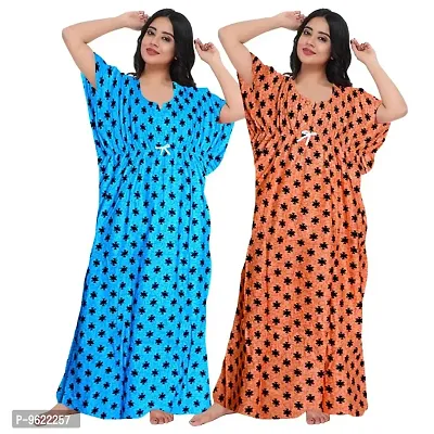 Fancy Cotton Printed Kaftan Nighty For Women Pack Of 2