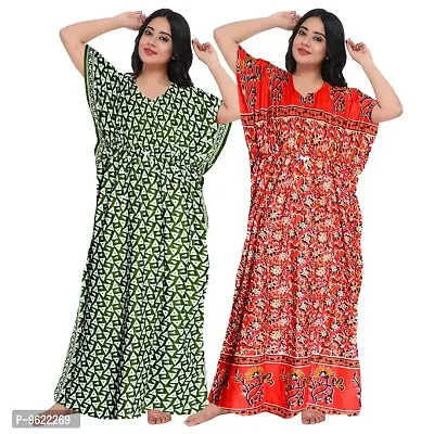 Fancy Cotton Printed Kaftan Nighty For Women Pack Of 2