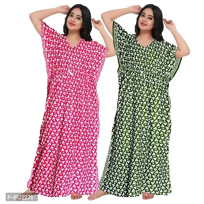 Fancy Cotton Printed Kaftan Nighty For Women Pack Of 2