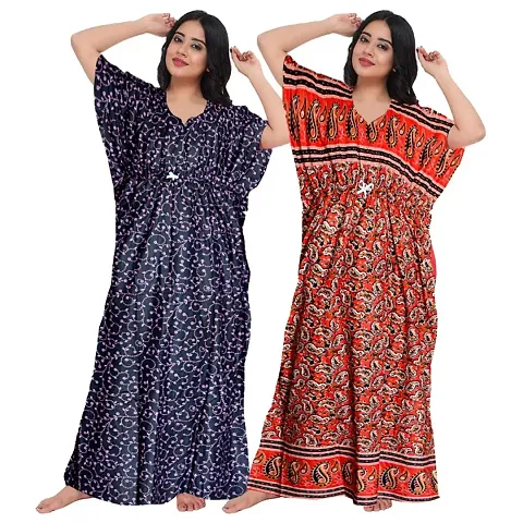 Cotton Printed Kaftan Nighty Combo For Women Pack Of 2