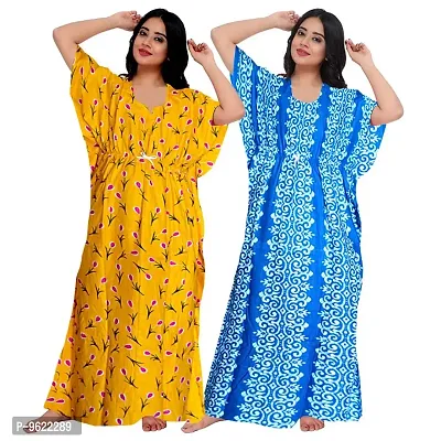 Fancy Cotton Printed Kaftan Nighty For Women Pack Of 2