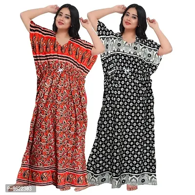 Fancy Cotton Printed Kaftan Nighty For Women Pack Of 2