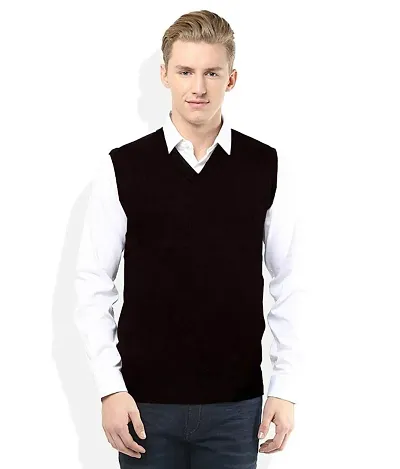 Classic Woolen Solid Sleeveless Sweaters for Men