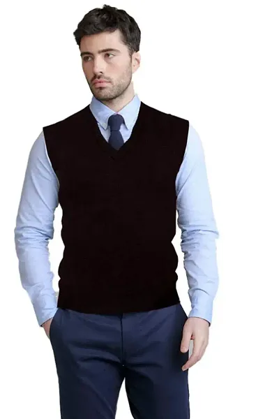 Comfortable V Neck Sleeveless Woolen Sweater For Men