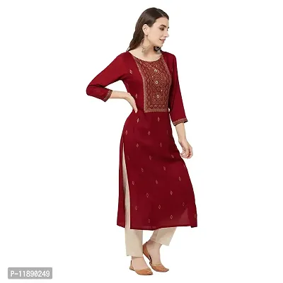 HAVYAA Rayon Maroon Jacquard Printed Kurta-thumb3