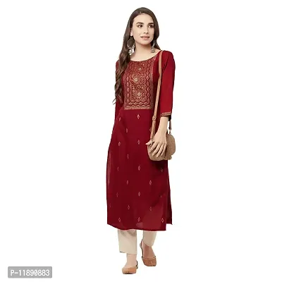 HAVYAA Rayon Maroon Jacquard Printed Kurta-thumb0