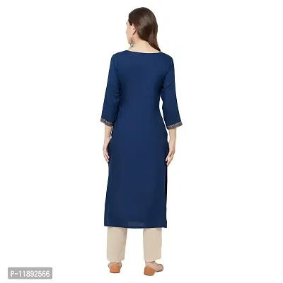 HAVYAA Rayon Navy Blue Jacquard Printed Kurta-thumb5