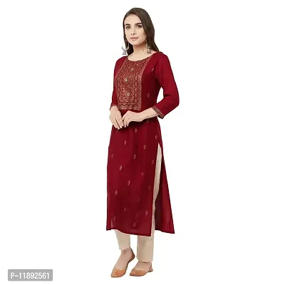 HAVYAA Rayon Maroon Jacquard Printed Kurta-thumb0