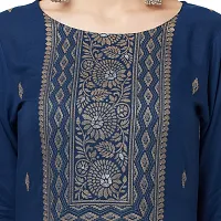 HAVYAA Rayon Navy Blue Jacquard Printed Kurta-thumb1