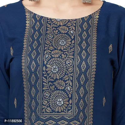 HAVYAA Rayon Navy Blue Jacquard Printed Kurta-thumb2