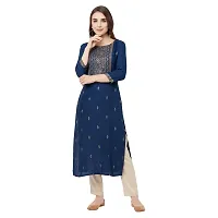 HAVYAA Rayon Navy Blue Jacquard Printed Kurta-thumb1