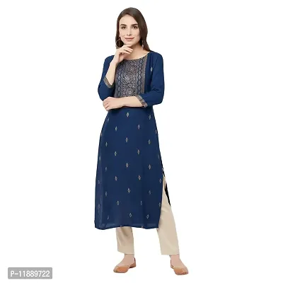 HAVYAA Rayon Navy Blue Jacquard Printed Kurta-thumb2