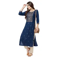 HAVYAA Rayon Navy Blue Jacquard Printed Kurta-thumb2