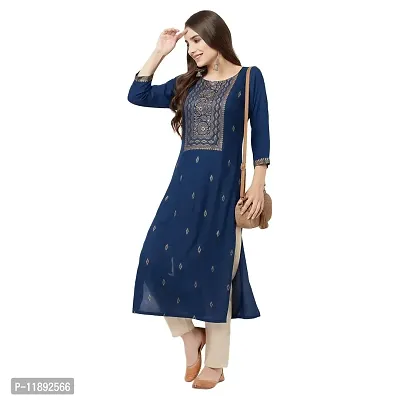 HAVYAA Rayon Navy Blue Jacquard Printed Kurta-thumb3