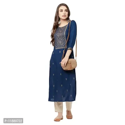 HAVYAA Rayon Navy Blue Jacquard Printed Kurta-thumb0