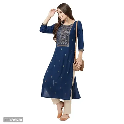 HAVYAA Rayon Navy Blue Jacquard Printed Kurta-thumb2