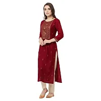 HAVYAA Rayon Maroon Jacquard Printed Kurta-thumb1