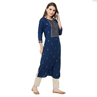 HAVYAA Rayon Navy Blue Jacquard Printed Kurta-thumb3