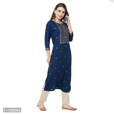 HAVYAA Rayon Navy Blue Jacquard Printed Kurta-thumb4