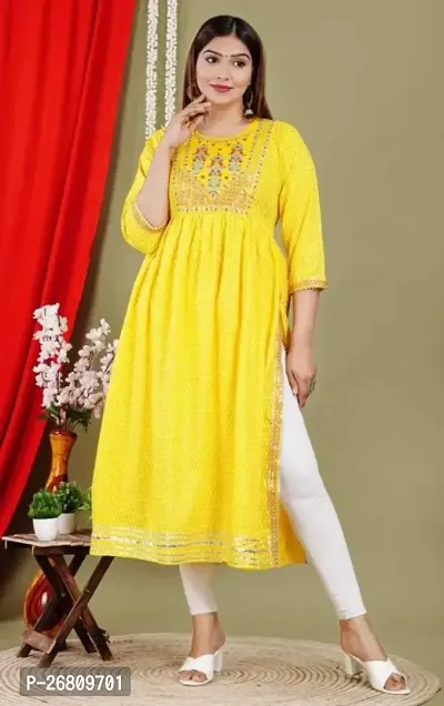 Stylish Yellow Rayon Kurta With Bottom Wear Set For Women-thumb0