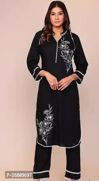 Stylish Black Rayon Kurta With Bottom Wear Set For Women