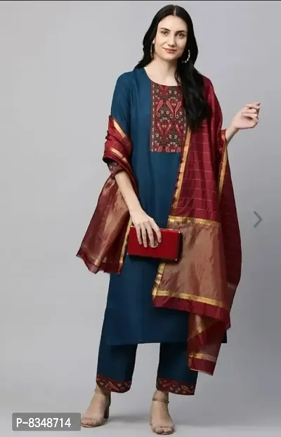 Beautiful Handloom Cotton Fabric Kurta Set With Dupatta