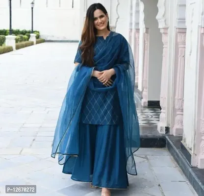 Stylish Rayon Kurta, Bottom and Dupatta Set For Women