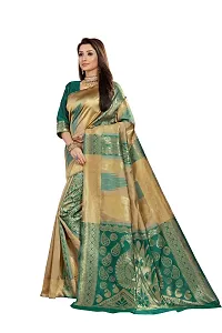 ABHI D DESIGN Women's Banarasi Silk Blend Saree With Unstitched Blouse Piece (green)-thumb1