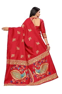 ABHI D DESIGN Jacquard Woven Kanjivaram (Not Printed) Art Silk Banarasi Saree With Blouse Piece (red)-thumb3